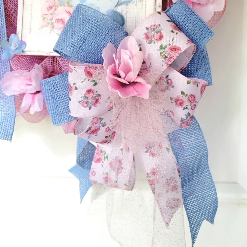 Baby Shower Bunny Wreath Rabbit Deco Mesh Bows Child Gift